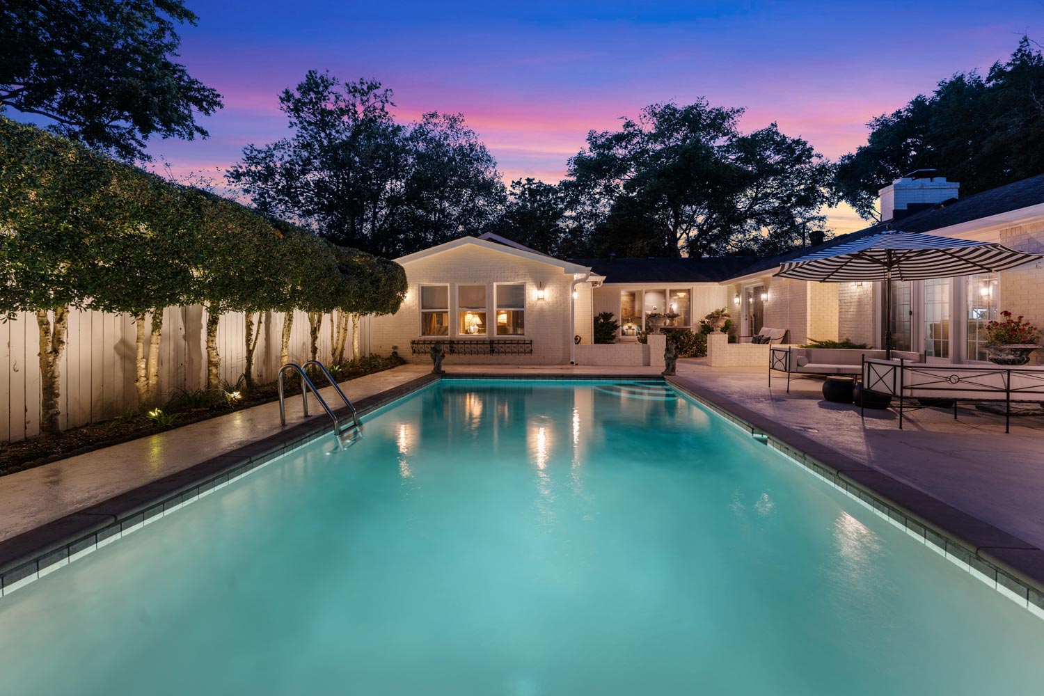 Backyard pool at dusk, Brentwood, TN property