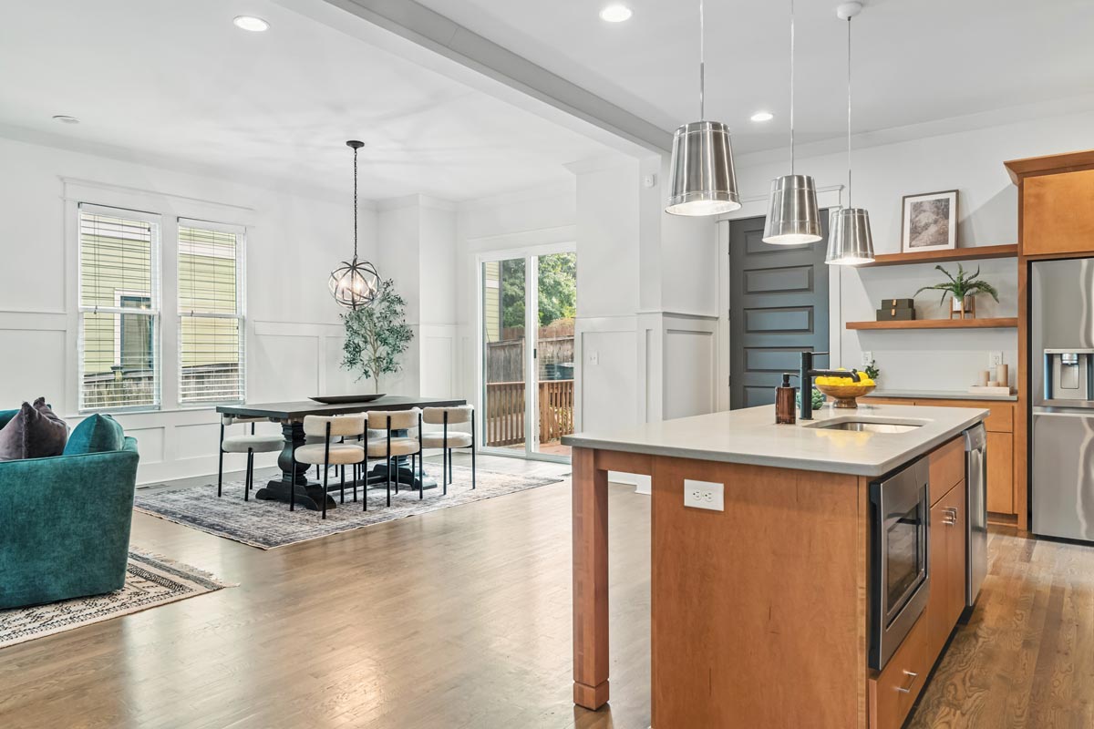 Open-concept kitchen and dining interior, Nashville, TN home